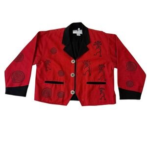 Phoenix Conexion Red‎ Cotton Southwest Kokopelli Embroidered Jacket Large Nepal
